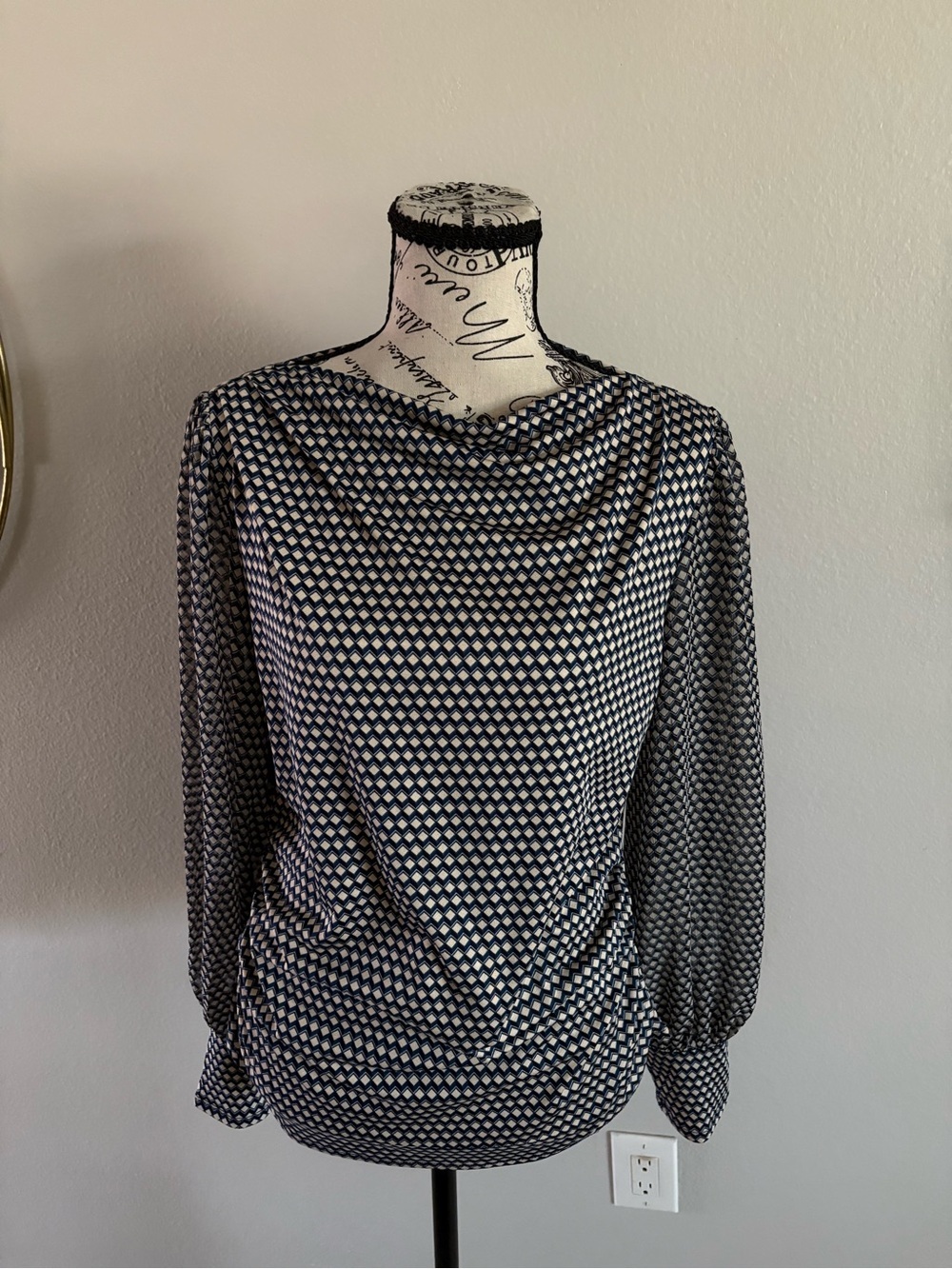 Chenault Black and White Geometric Long Sleeve Blouse
